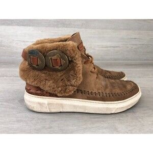 Karma of Charme Winter Boots Men Sz 37 EU Brown Leather Faux Fur Moc Toe Lace Up